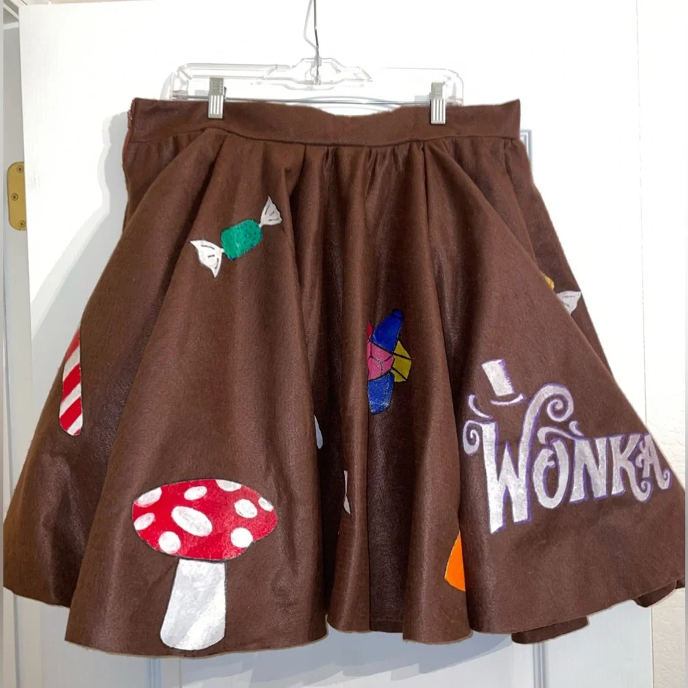 Handmade Wonka Chocolate Candy Felt Circle Twirl Skirt size 1X - Picture 1 of 3